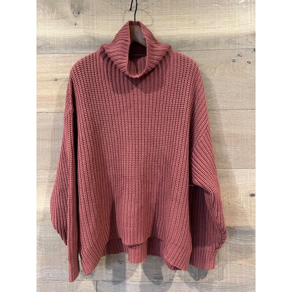 Free People Swim Too Deep Turtleneck Oversized Pullover Sweater Maroon Small S - Picture 3 of 7